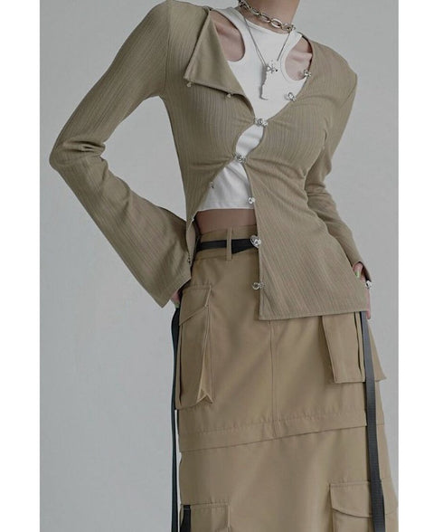 Asymmetric Cut-Out Hook Cardigan